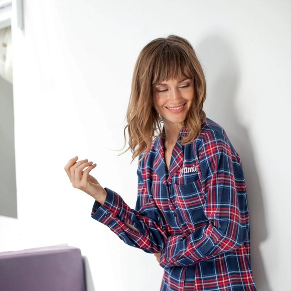 Blue & Red Button Up Flannel Shirt/Nightgown - Picture 2 of 3